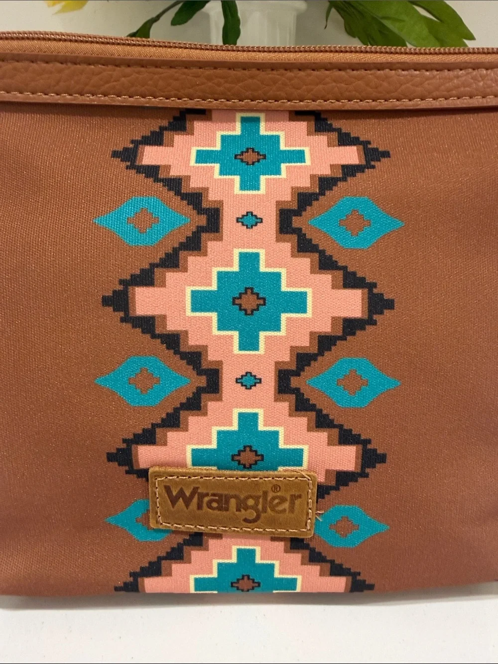 Wrangler Brown Turquoise Pink Aztec Cosmetic Pouch